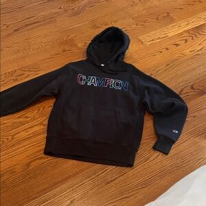 Champion Black Hoodie with Multicolor Logo
